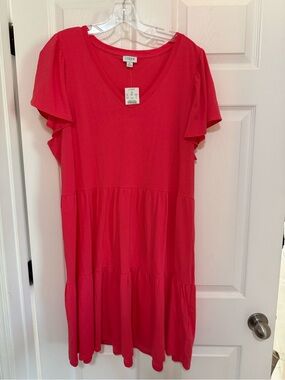 J. Crew Pink Tiered Midi Dress